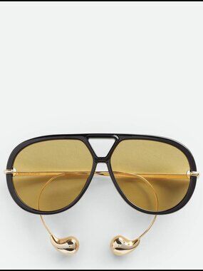 Bottega Veneta Black Gold Drop Aviator Sunglasses